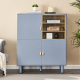 Hearth and Haven Hike Cabinet with 3 Open Storages, 3 Doors and Leather Handles, Blue W1781P148612