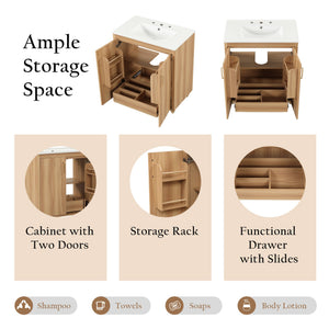 English Elm 30" Modern Bathroom Vanity with Ceramic Sink, Solid Wood & MDF Storage Cabinet with Drawer and Doors WF319484AAG