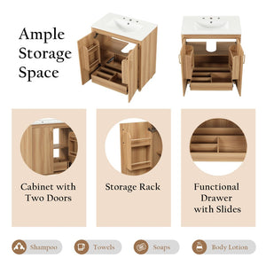English Elm 30" Freestanding Bathroom Vanity Natural Wood Mdf Cabinet Ceramic Sink Combo N725P366464N