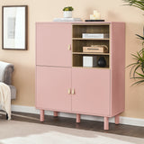 Hearth and Haven Hike Cabinet with 3 Open Storages, 3 Doors and Leather Handles, Pink W1781P148613