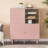 Hearth and Haven Hike Cabinet with 3 Open Storages, 3 Doors and Leather Handles, Pink W1781P148613