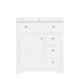 English Elm 30" Bathroom Vanity With Sink Top, Bathroom Vanity Cabinet With Door and Two Drawers, Mdf Boards, Solid Wood, One Package, White