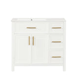 English Elm 36" Bathroom Vanity With Sink Top, Bathroom Vanity Cabinet With Two Doors and Three Drawers, Solid Wood , Mdf Boards ,One Package, White (Old Sku:Wf319757Aak)