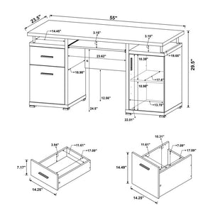 English Elm 55-inch White Computer Desk with Slide-Out Keyboard Tray, Adjustable Shelf, File & Drawer Storage, Silver Metal Accents B016P210454