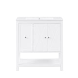 English Elm 30" Bathroom Vanity With Sink Top, Bathroom Vanity Cabinet With Two Doors and One Drawer, Mdf Boards, Solid Wood, One Package, White