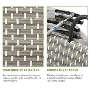 English Elm TOPMAX All-Weather Rattan Round Sectional Daybed with Retractable Canopy, Adjustable Table & Cushions Gray SP100023AAE