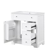 English Elm 30" Bathroom Vanity With Sink Top, Bathroom Vanity Cabinet With Door and Two Drawers, Mdf Boards, Solid Wood, One Package, White