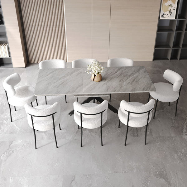 English Elm 62.4" Modern Extendable Dining Table Set For 4-8 With Stylish Metal Legs & Comfortable Chairs W2189S00149