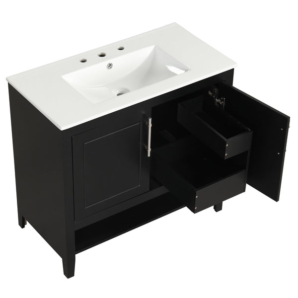 English Elm 36" Modern Black Bathroom Vanity with Ceramic Sink, Solid Wood & MDF, 2 Doors 2 Drawers Shelf WF319758AAB