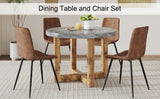 English Elm A Modern and Practical Circular Dining Table. Made Of Mdf Tabletop and Wooden Mdf Table Legs.A Set Of 4 Brown Cushioned Chairs In A Modern Medieval Style Restaurant. Ct-403 B0502A