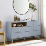 Hearth and Haven Hike Dresser with Open Storage, 5 Drawers and Leather Handles, Blue W1781P148615