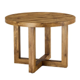 English Elm A Modern and Practical Circular Dining Table. Made Of Mdf Tabletop and Wooden Mdf Table Legs. A Set Of 6 Brown Cushioned Chairs. Ct- B0501A