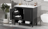 English Elm 36" Bathroom Vanity With Sink, Multi-Functional Bathroom Cabinet With Doors and Drawers, Mdf Frame and Mdf Board, Black