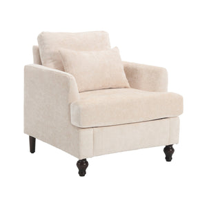 English Elm Wood Frame Armchair Ergonomic Tufted Chenille Lounge Chair with Studded Trim and Solid Wood Frame Beige W395P151902