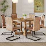 Modern Circular Dining Table, MDF Top & Wooden Legs, 6-Piece Tech Cloth High Backrest Chairs, Black Metal Legs - Ct-403 C-1162