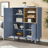 Hearth and Haven Hike Cabinet with 3 Open Storages, 3 Doors and Leather Handles, Blue W1781P148612