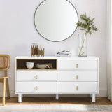 Hearth and Haven Hike Dresser with Open Storage, 5 Drawers and Leather Handles, White W1781P148614