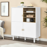 Hearth and Haven Hike Cabinet with 3 Open Storages, 3 Doors and Leather Handles, White W1781P148611