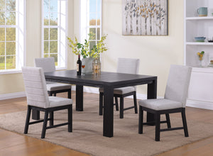 English Elm 7 Pc Contemporary Dining Set with 18" Leaf Extendable Table, Grey Fabric Chairs, Sleek Black Finish, Modern Elegance B011S01114