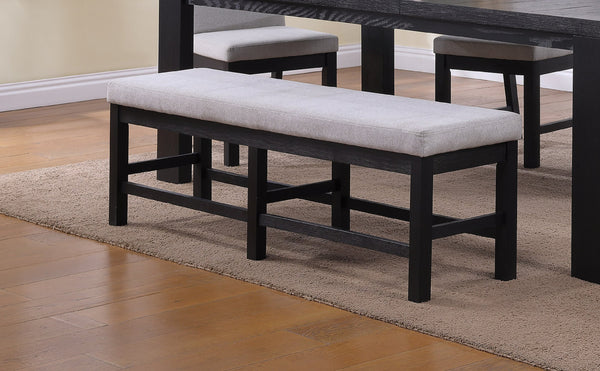 English Elm 1pc Black Finish Long Bench 60.3" x16" x19.3" Gray Upholstered Seat Modern Transitional Dining Accent B011P162541