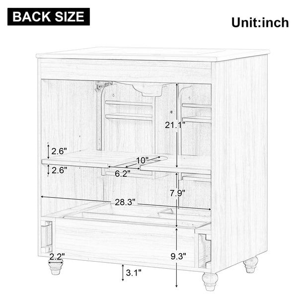 English Elm 30" Modern Bathroom Vanity with Ceramic Sink, Solid Wood & MDF Storage Cabinet with Drawer and Doors WF319484AAG
