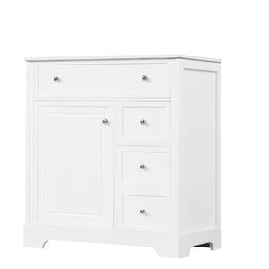 English Elm 30" White Bathroom Vanity Solid Wood Mdf Cabinet Two Drawers with Ceramic Sink Top N725P369592K