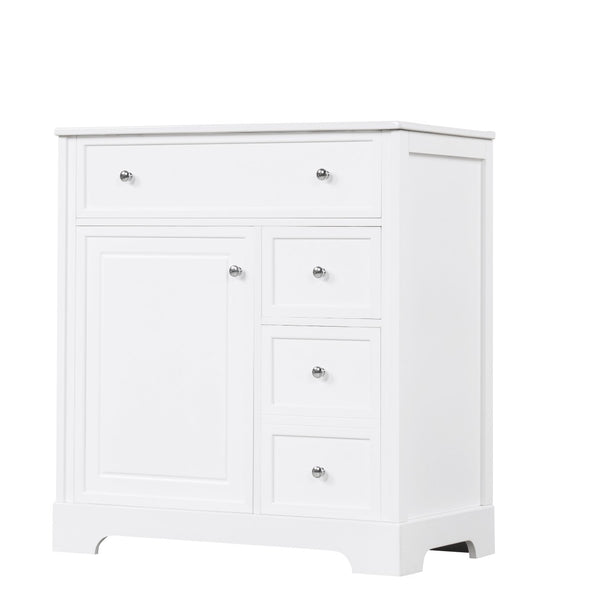 English Elm 30" White Bathroom Vanity Solid Wood Mdf Cabinet Two Drawers with Ceramic Sink Top N725P369592K