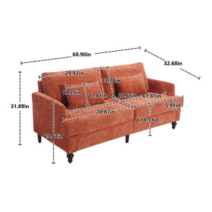 English Elm Mid Century Modern chenille loveseat with solid wood frame, detachable cushions, breathable fabric couch Dark Orange W395P151899