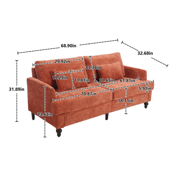 English Elm Mid Century Modern chenille loveseat with solid wood frame, detachable cushions, breathable fabric couch Dark Orange W395P151899
