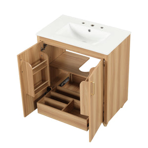 English Elm 30" Modern Bathroom Vanity with Ceramic Sink, Solid Wood & MDF Storage Cabinet with Drawer and Doors WF319484AAG