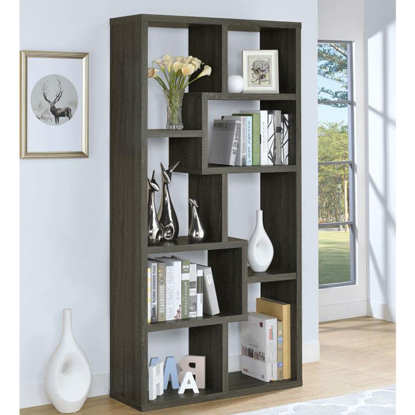 English Elm Rectangular geometric 10-shelf bookcase in Weathered Grey — versatile display, durable engineered wood finish B016P163520