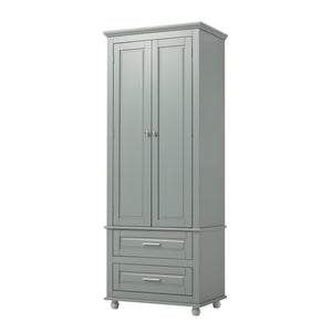 English Elm Tall Slim Storage Cabinet with Adjustable Shelves, 2 Drawers & Doors, Anti-Tip Design for Bathroom Grey WF299284AAE