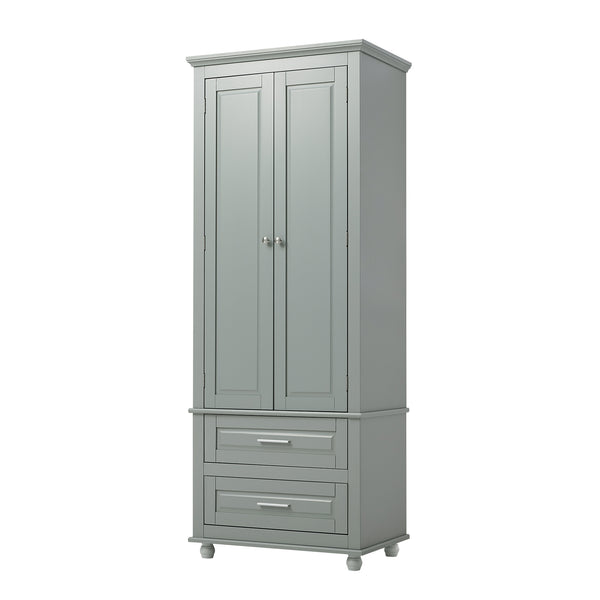 English Elm Tall Slim Storage Cabinet with Adjustable Shelves, 2 Drawers & Doors, Anti-Tip Design for Bathroom Grey WF299284AAE