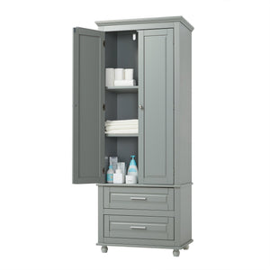 English Elm Tall Slim Storage Cabinet with Adjustable Shelves, 2 Drawers & Doors, Anti-Tip Design for Bathroom Grey WF299284AAE