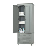 English Elm Tall Storage Cabinet With Two Drawers For Bathroom/Office, Grey