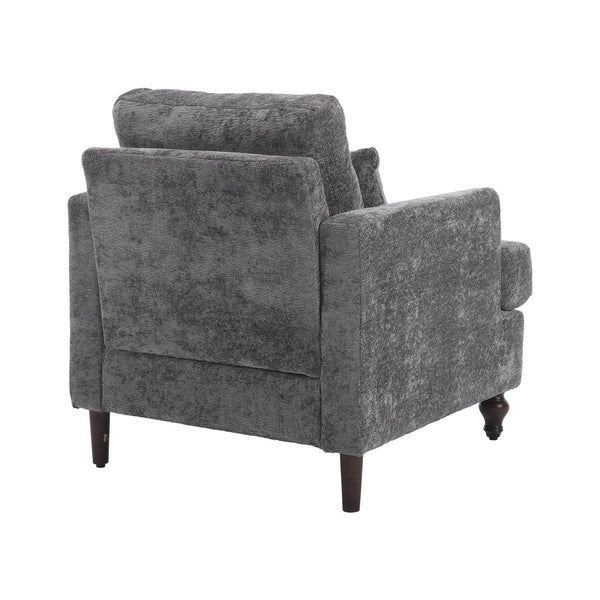 English Elm Wood Frame Armchair Tufted Chenille Lounge Chair with Ergonomic Back & Solid Wood Frame, Cozy Seat Gray W395P151908