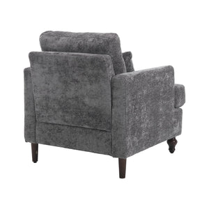 English Elm Wood Frame Armchair Ergonomic Tufted Chenille Lounge Chair with Studded Trim and Solid Wood Frame Gray W395P151908