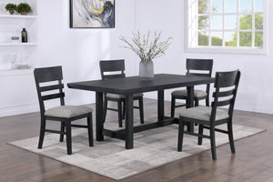 English Elm 5-Piece Counter Height Dining Set with Faux Marble Square Top, Upholstered Channel-Tufted Seats, Solid Wood Design Black,Gray 75.5 L x 43.5 W x 12 H B011S01524