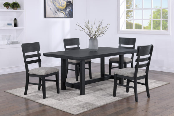 English Elm 5-Piece Counter Height Dining Set with Faux Marble Square Top, Upholstered Channel-Tufted Seats, Solid Wood Design Black,Gray 75.5 L x 43.5 W x 12 H B011S01524