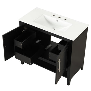English Elm 36" Modern Black Bathroom Vanity with Ceramic Sink, Solid Wood & MDF, 2 Doors 2 Drawers Shelf WF319758AAB