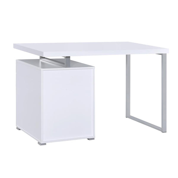 English Elm Writing Desk Chic White with 3 Drawers, Chrome Metal Frame, File Cabinet for Legal & Letter Storage perfect for Glam Home Office B016P162611