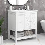 English Elm 30" Bathroom Vanity With Sink Top, Bathroom Vanity Cabinet With Two Doors and One Drawer, Mdf Boards, Solid Wood, One Package, White