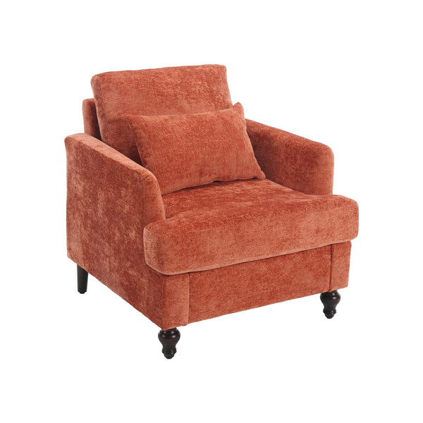 English Elm Wood Frame Armchair Tufted Chenille Lounge Chair with Ergonomic Back & Solid Wood Frame, Cozy Seat Dark Orange W395P151909