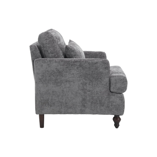English Elm Wood Frame Armchair Tufted Chenille Lounge Chair with Ergonomic Back & Solid Wood Frame, Cozy Seat Gray W395P151908