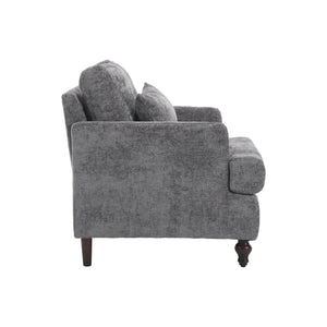 English Elm Wood Frame Armchair Ergonomic Tufted Chenille Lounge Chair with Studded Trim and Solid Wood Frame Gray W395P151908