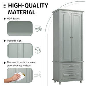 English Elm Tall Slim Storage Cabinet with Adjustable Shelves, 2 Drawers & Doors, Anti-Tip Design for Bathroom Grey WF299284AAE