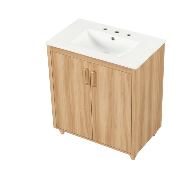 English Elm 30" Modern Bathroom Vanity with Ceramic Sink, Solid Wood & MDF Storage Cabinet with Drawer and Doors WF319484AAG