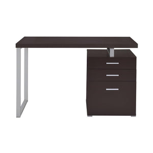 English Elm 3-Drawer Office Desk with Filing Cabinet and Two Silver-Handled Drawers for Organized Home Workspaces Cappuccino B016P163565