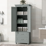 English Elm Tall Storage Cabinet With Two Drawers For Bathroom/Office, Grey