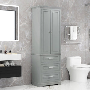 English Elm Tall Tall Storage Cabinet with Three Drawers and Doors for Bathroom or Office, Slim MDF Organizer Grey WF299282AAE